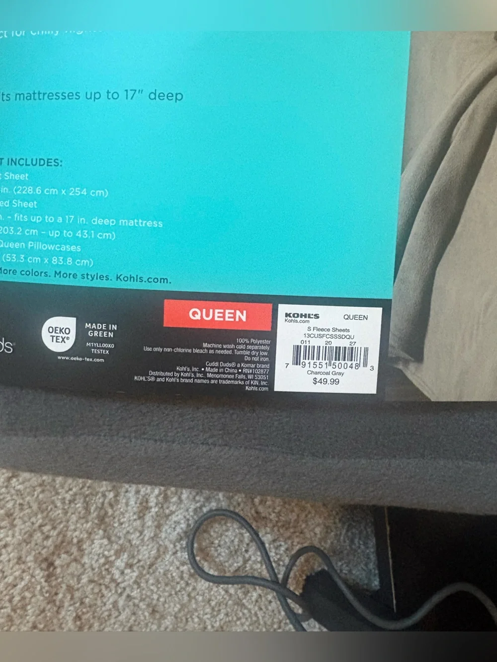 Charcoal Gray Microfleece Sheet Set - Queen